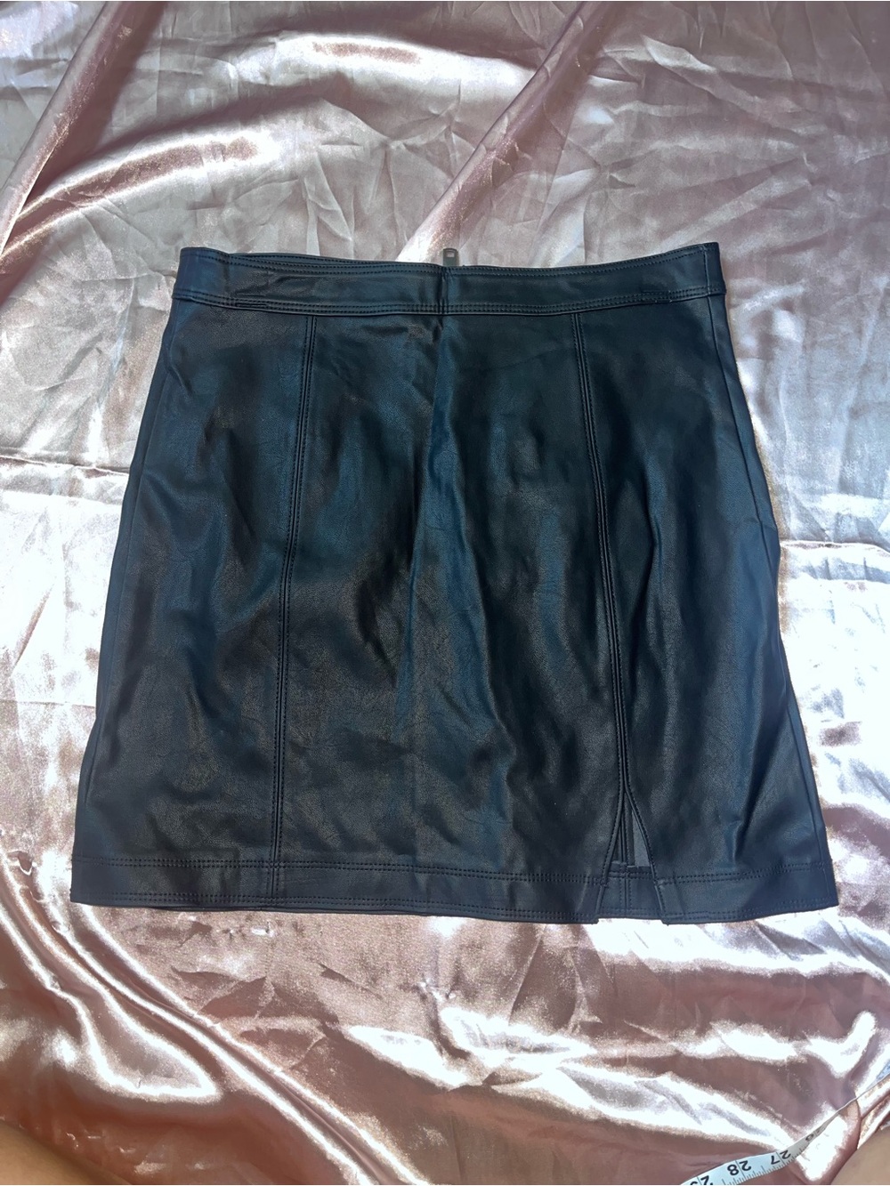 Shinestar Black Faux Leather Mini Skirt with Front Slit